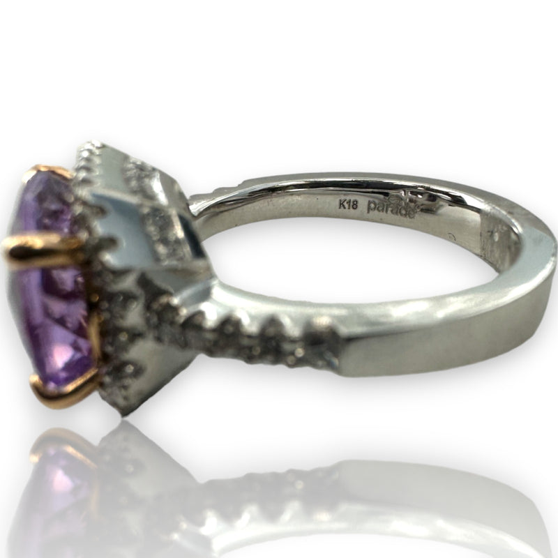 Parade Jewelry Cocktail 18kt White Gold Amethyst Diamond Halo Ring Size 5