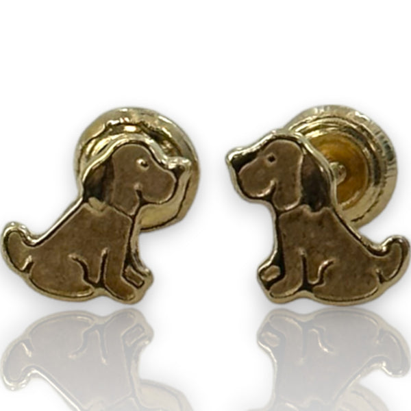 Kids 10kt Solid Yellow Gold Dog Puppy Stud Screw-Back Earrings with 18k Gold Earring-Backs