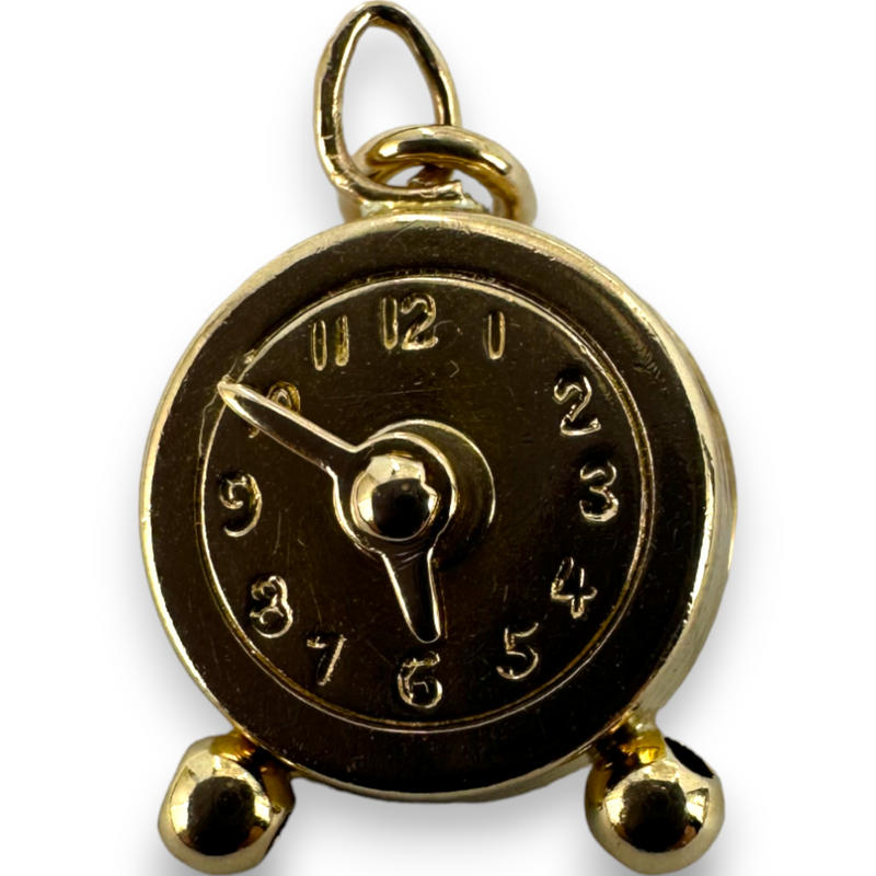 Movable Alarm Clock Time 14KT 585 Yellow Gold Charm Pendant