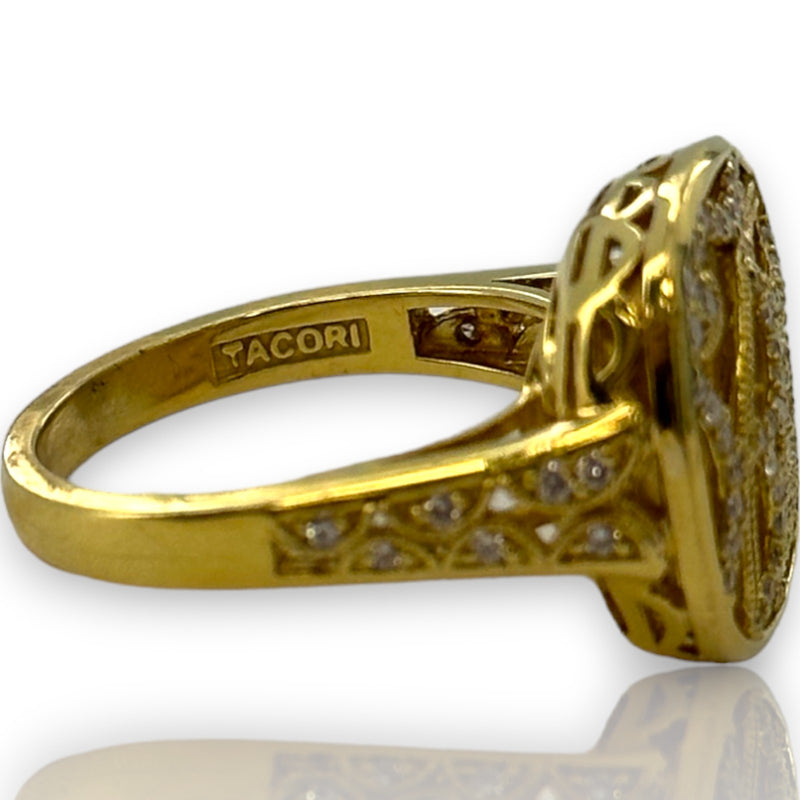 Tacori Champagne Sunset Collection Solid 18kt Yellow Gold and Natural White Diamond Square Cocktail Fashion Ring Size 6.25