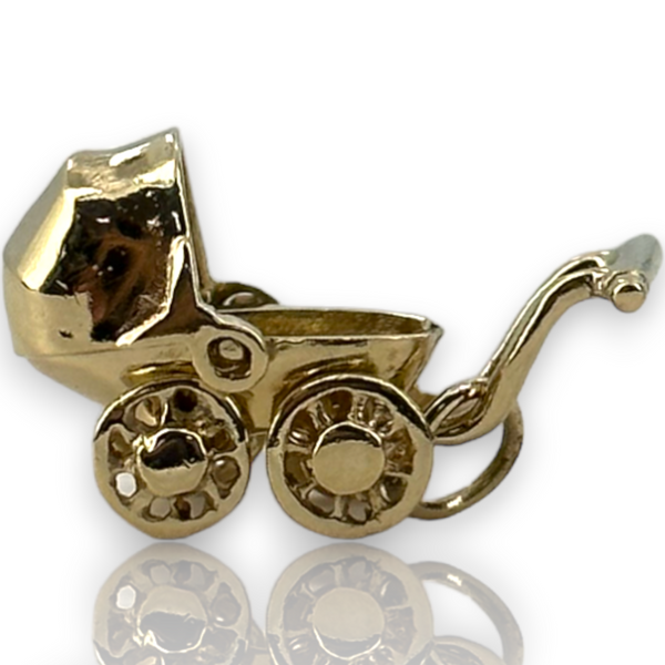 Vintage Baby Carriage Bassinet Stroller 14k 585 Yellow Gold Charm Pendant