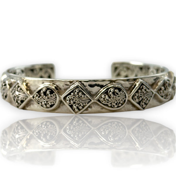 Lois Hill Hammered 925 Sterling Silver Cuff with Filigree and Granulation Details