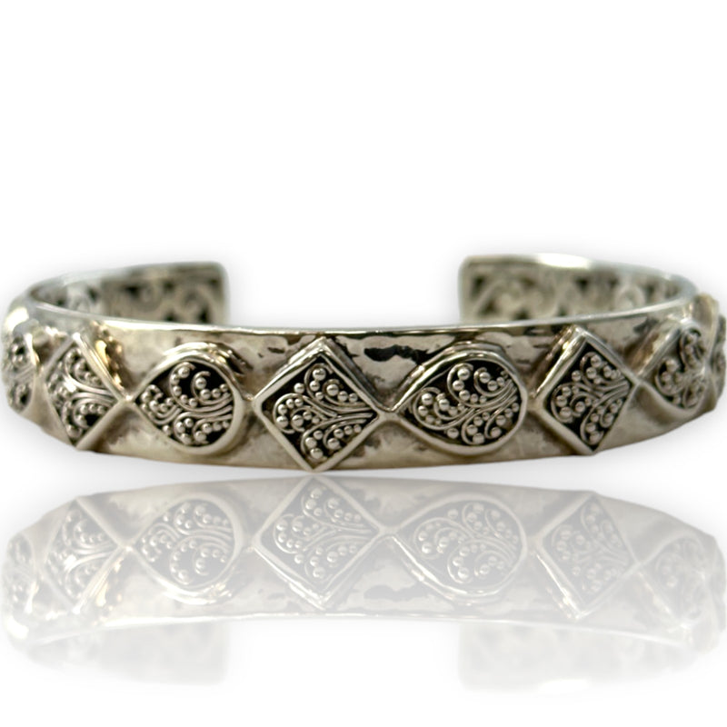 Lois Hill Hammered 925 Sterling Silver Cuff with Filigree and Granulation Details