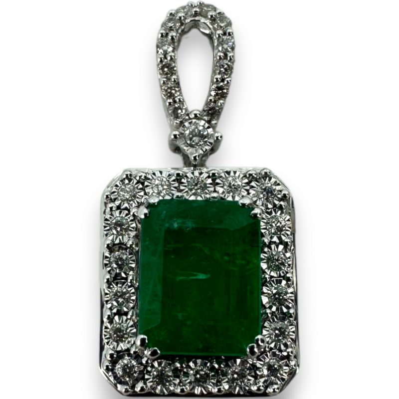 Effy Brasilica Emerald & Diamond Drop 14k 585 White Gold Charm Pendant