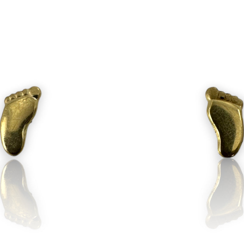 Kids Solid 10k Yellow Gold Screw-Back Stud Earrings Footprint Feet Motif with 18k Earring Backs