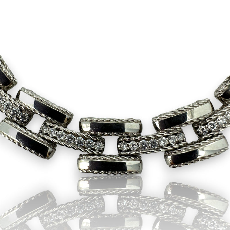 ROBERTO COIN Solid 18k White Gold Luxury Chain Link Collar Necklace Diamonds Signature Ruby Made in Italy