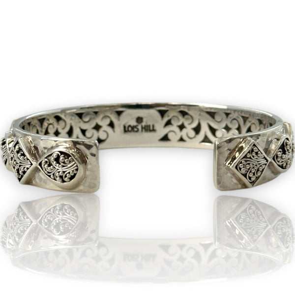 Lois Hill Hammered 925 Sterling Silver Cuff with Filigree and Granulation Details