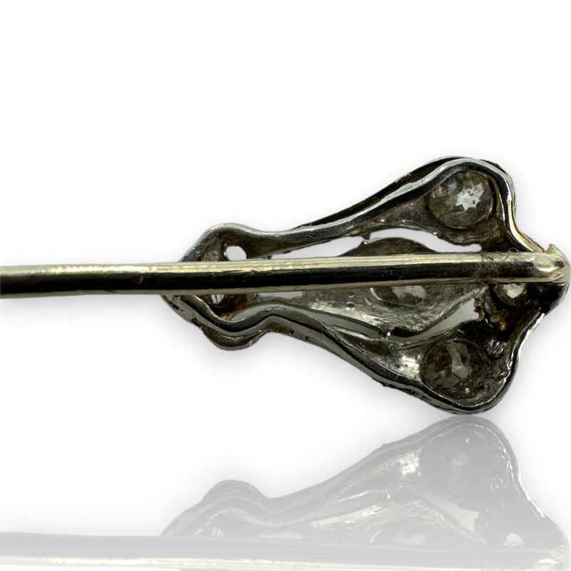 Antique Art Deco Stick Lapel Pin With Old Mine Cut Diamonds Handmade Solid Platinum