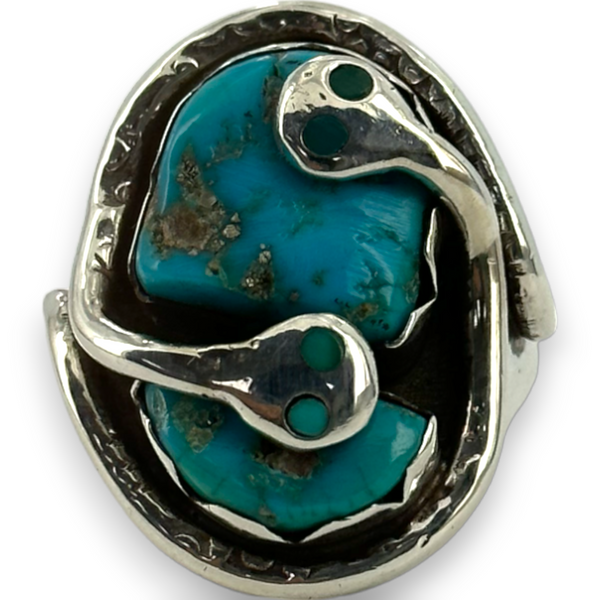 Vintage Effie C. Zuni Calavaza 925 Sterling Silver Turquoise Ring Size 10