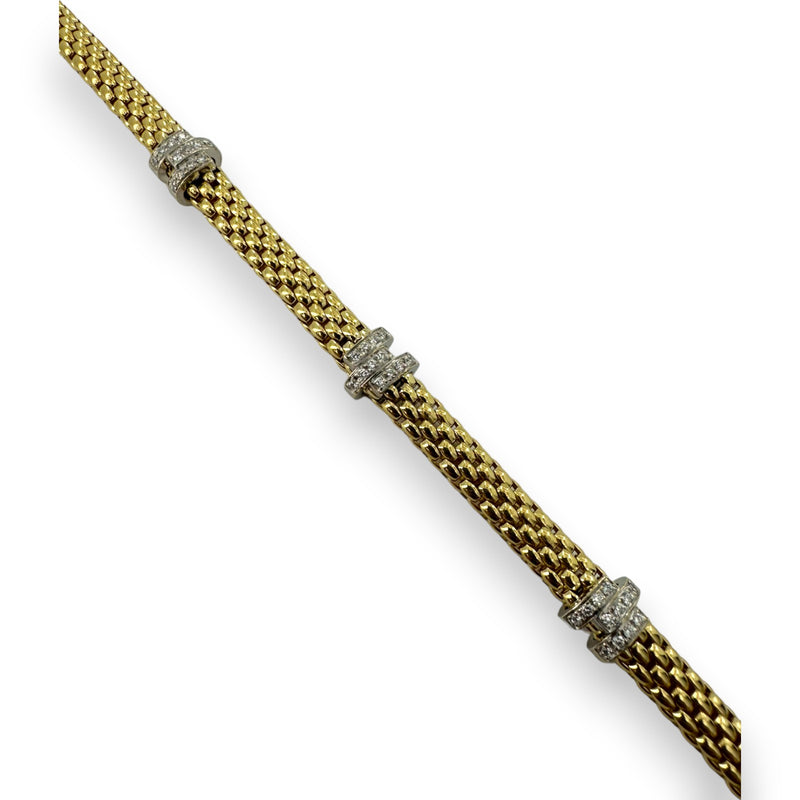 FOPE Brand Designer Solid 18kt Yellow Gold Mesh Link Bracelet with 0.36ctw Diamonds in White Gold Made in Vicenza, Italy