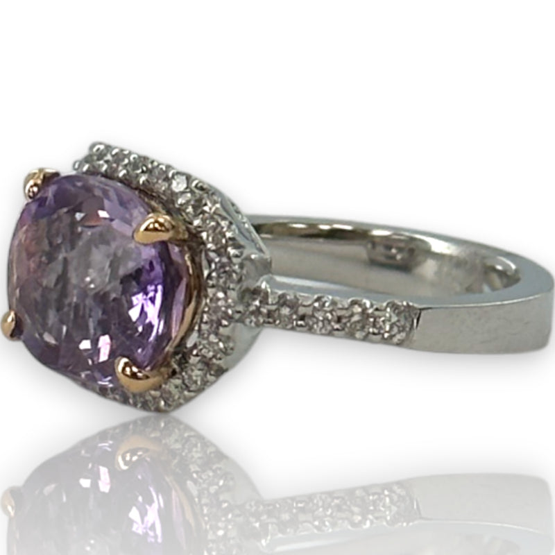 Parade Jewelry Cocktail 18kt White Gold Amethyst Diamond Halo Ring Size 5