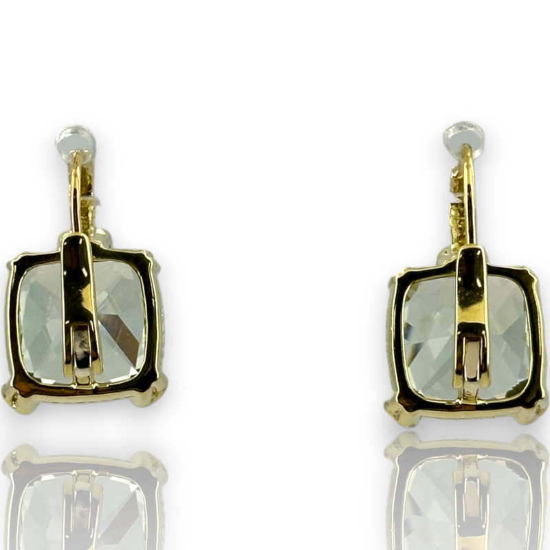 Judith Ripka 18KT 750 Yellow Gold Diamond Green Quartz Drop Earrings