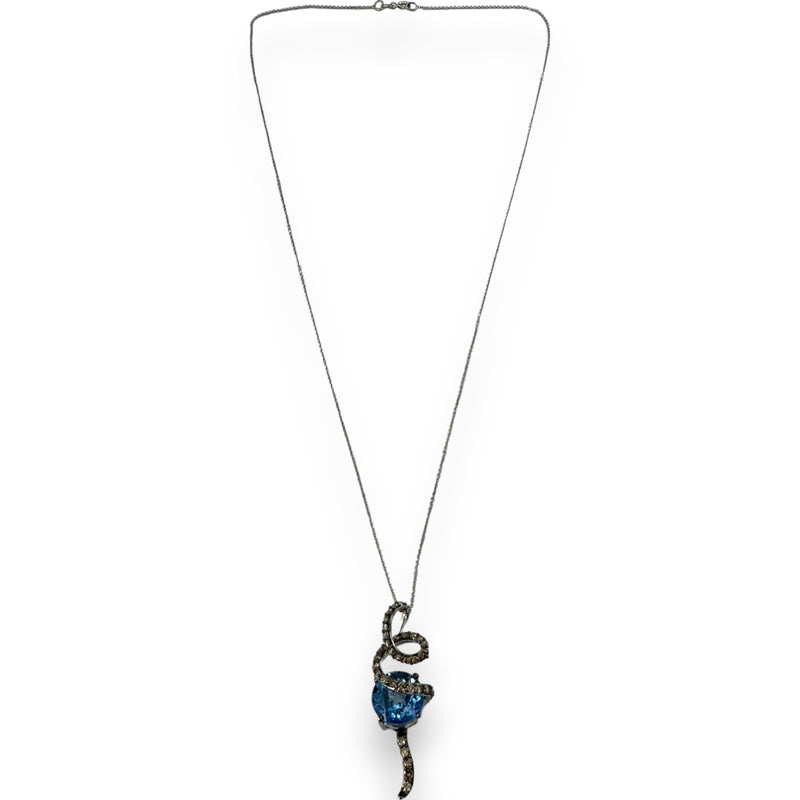 LeVian Solid 14kt White Gold Chocolatier Pendant with Blue Topaz and Cognac Chocolate Diamonds on 18" Chain