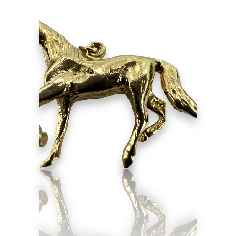 Vintage Running Wild Horse 14k 585 Yellow Gold Charm Pendant