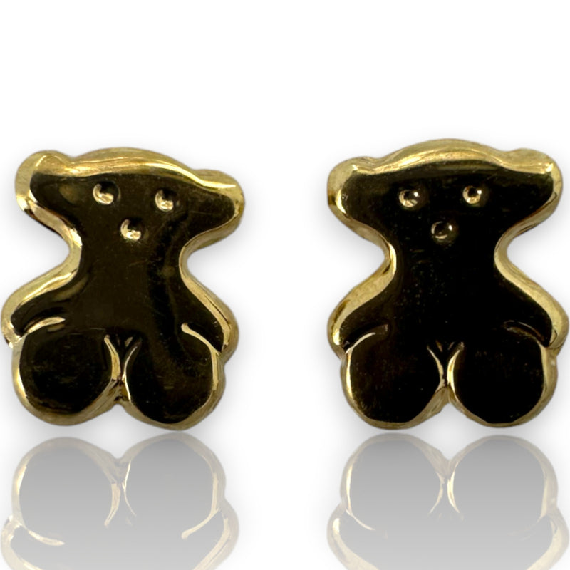 Kids 10k Solid Yellow Gold Teddy Bear Screw-Back Dainty Small Stud Earrings with 18k Earring Backs