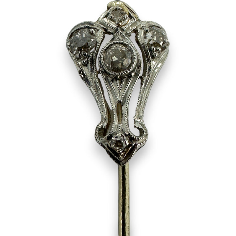 Antique Art Deco Stick Lapel Pin With Old Mine Cut Diamonds Handmade Solid Platinum