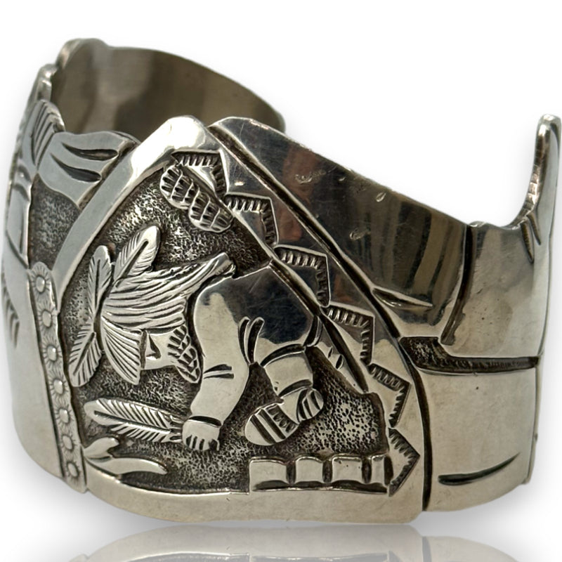 Floyd Becenti Jr & Lloyd Becenti Rain Dance Indian Motif Bangle Bracelet Cuff 925 Sterling Silver