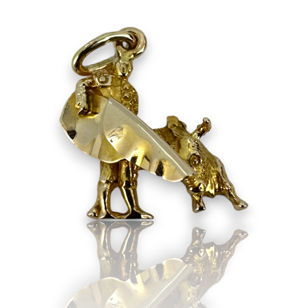 Matador Bull Fighter 14k 585 Yellow Gold Charm Pendant Abstract