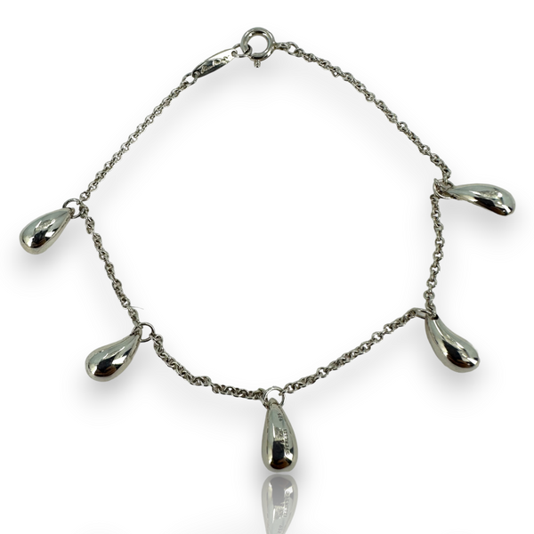 Tiffany & Co Peretti 5 Teardrop 925 Sterling Silver Charm Bracelet 7"