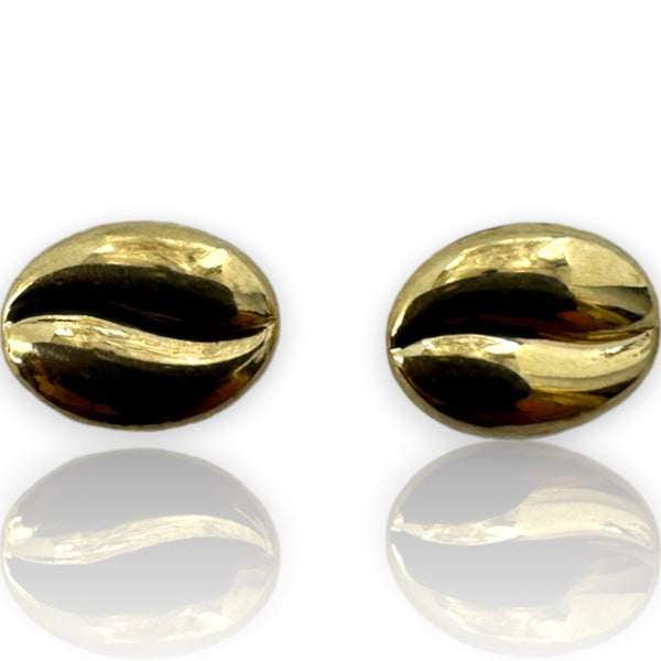 Kids 10kt Solid Gold Coffee Bean Oval Stud Screw-Back Earrings with 18k Earring Backs