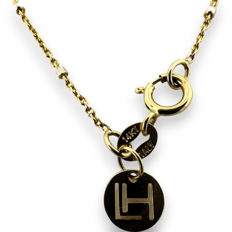 Logan Hollowell Solid 14kt Yellow Gold 16" Chain with 14kt White Gold Beads Station Necklace Made In Italy