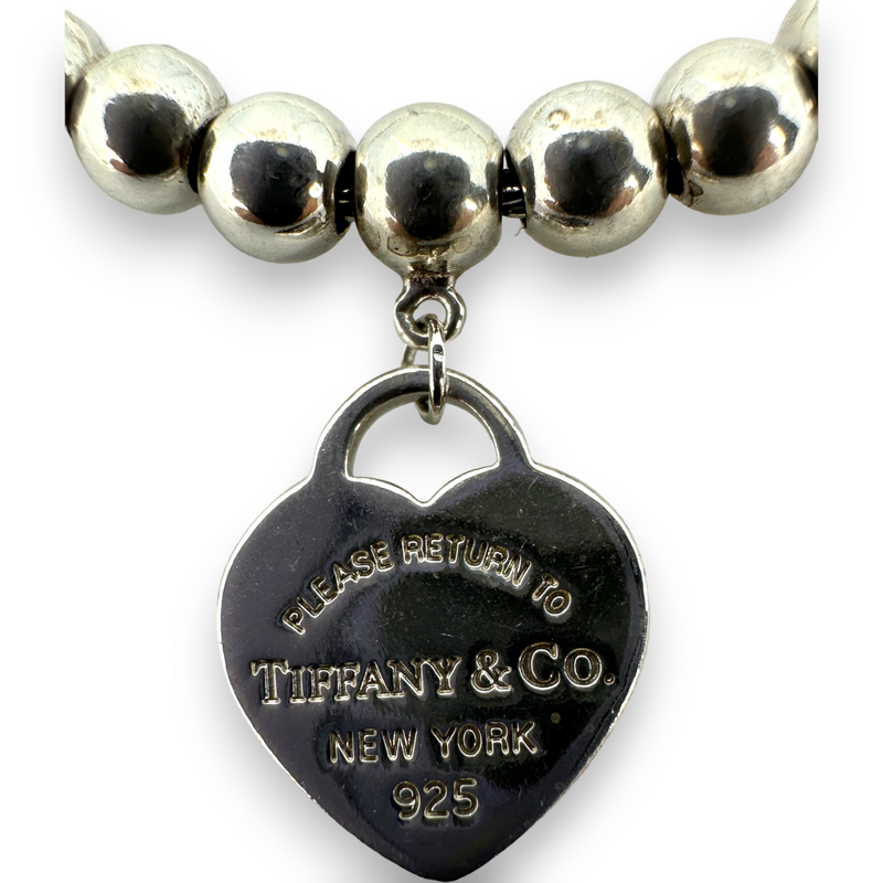 Tiffany & Co Return to Mini Heart Beaded 925 Sterling Silver Bracelet 7"