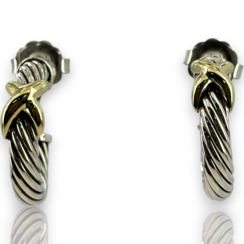 David Yurman X Cable Crossover 25mm 585 14K Yellow Gold & 925 Sterling Silver Hoop Earrings