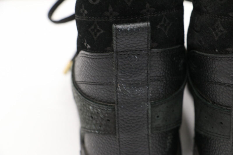 Louis Vuitton Black Leather Embossed Suede Sneakers Womens Size 38.5/US 8.5