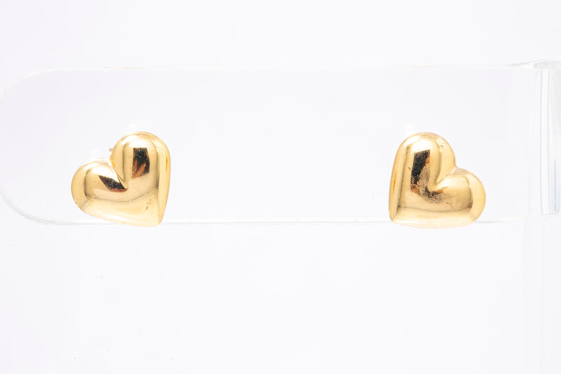 Hallow Puff Heart Stud Earrings 14k 585 Yellow Gold