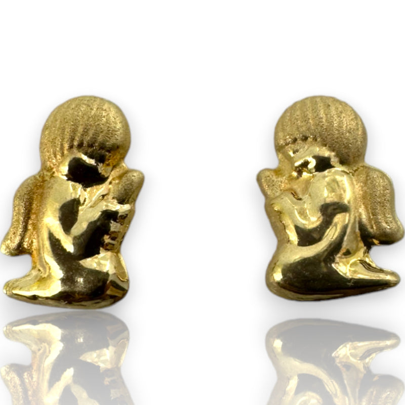 Kids 10k Solid Yellow Gold Kneeling Angel Cherub Praying Screw-Back Stud Earrings with 18k Gold Earring Backs