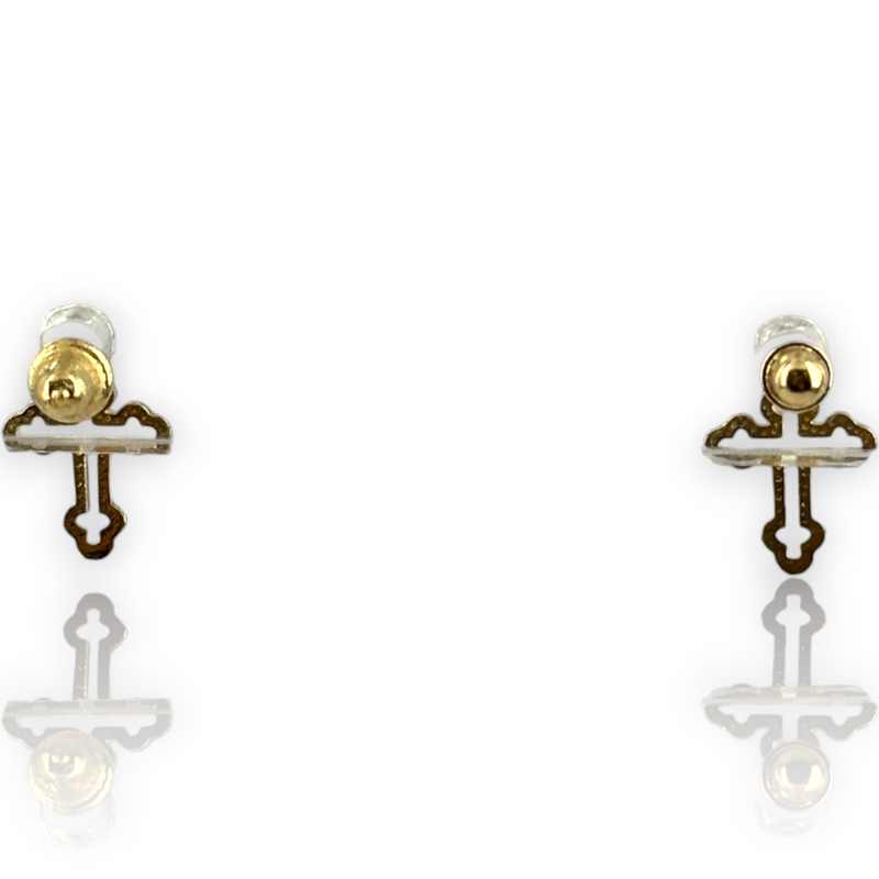 Baby Child Kids Mini Religious Open Cross Stud Screw Back 14KT 585 Yellow Gold Earrings