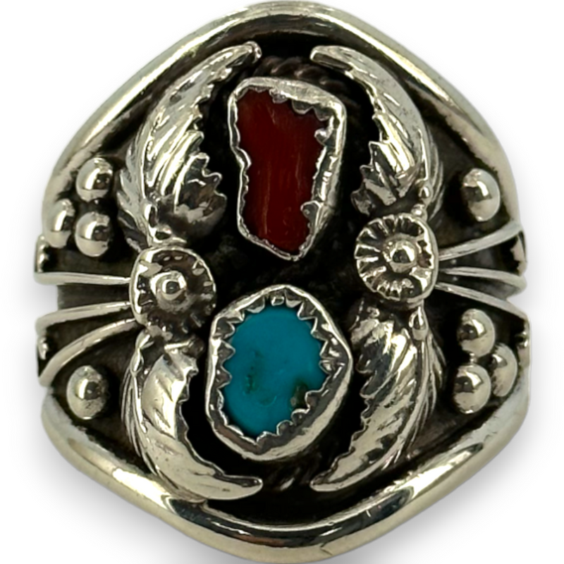 Larry Begay Navajo Sterling Silver Native American Turquoise Dome Ring Size 10