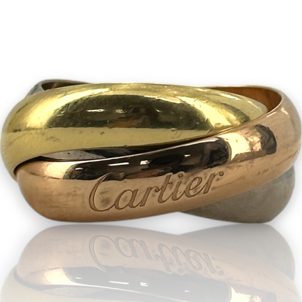 Cartier 18kt 750 Tri Color Vintage Trinity Rolling Band Ring Size 57