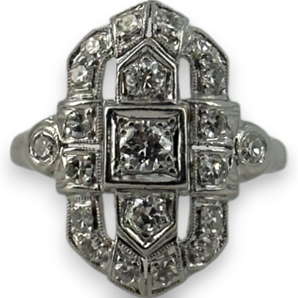 Platinum 950 Art Deco Circa 1930 Old European Transitional Cut Diamond Dinner Ring Size 3.75