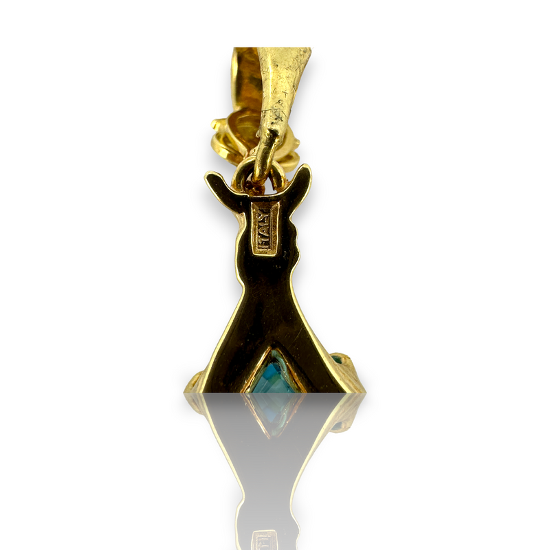 Vintage 18K 750 Yellow Gold Blue Topaz MOD DEP Drop Pendant