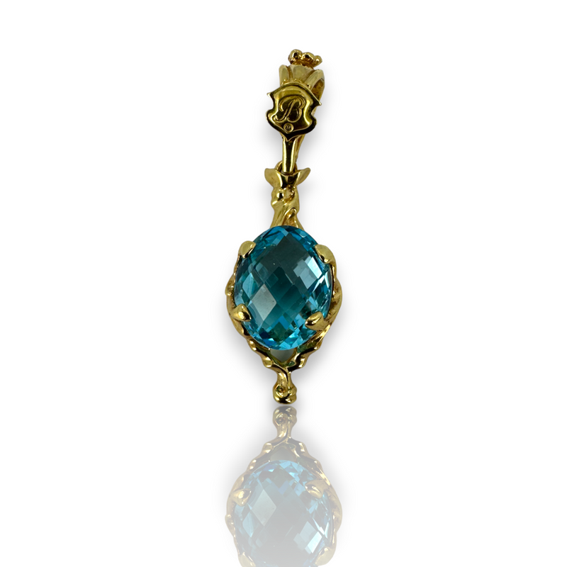 Vintage 18K 750 Yellow Gold Blue Topaz MOD DEP Drop Pendant