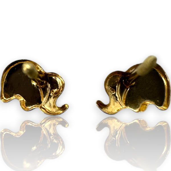 Kids 10kt Solid Yellow Gold Tiny Elephant Stud Screw-Back Earrings