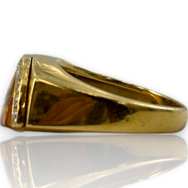 MOVADO Radius Collection Solid 18kt Yellow Gold Citrine and Diamond Half Moon Ring Size 7.75