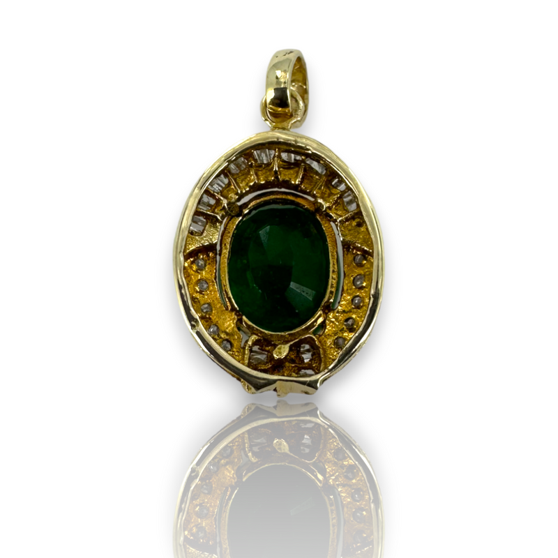 Large Oval Emerald w/Diamond Halo 14k 585 Yellow Gold Charm Pendant