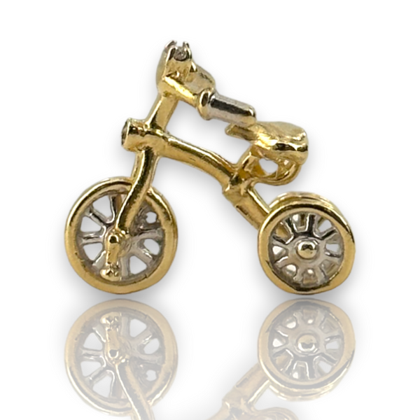 Kids Tricycle Three Wheeler 14k 585 Yellow White Gold Charm Pendant