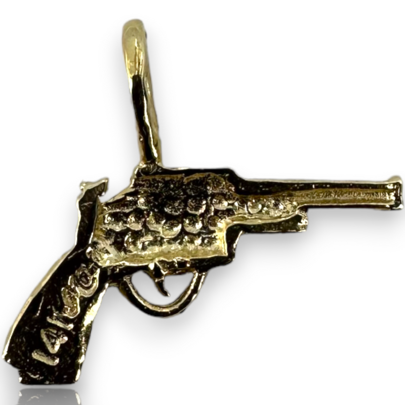 Vintage Handgun Revolver Weapon 14k 585 Yellow Gold Charm Pendant