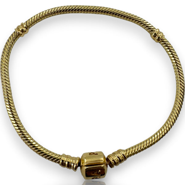 Pandora Moments Collection Solid 14kt Yellow Gold Snake Chain Bracelet with Stoppers for Charms and Cylinder Clasp 7.5" Length