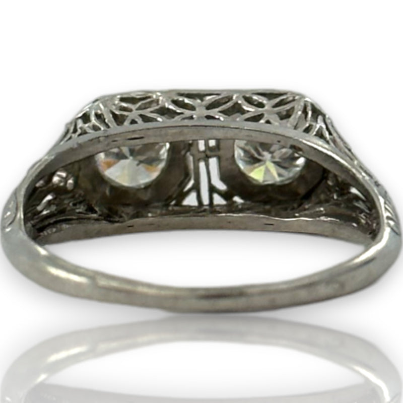 Antique Art Deco Solid 14kt White Gold Rhodium Plated Filigree Ring with 0.66ctw Replaced Modern Brilliant Diamonds Size 5.25