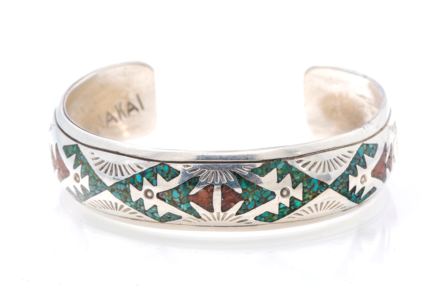 Vintage Nakai Navajo Sterling Silver 925 Turquoise and Coral Mosaic In ...