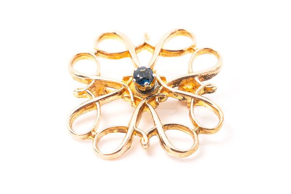 Edwardian Sapphire Ribbon 10k 417 Yellow Gold Lapel Pin Brooch