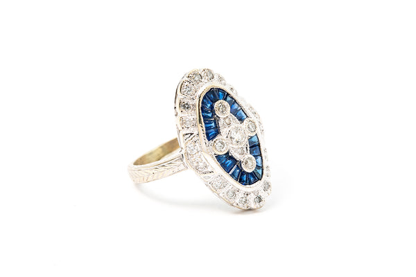 Diamond & Sapphire 18k 750 White Gold Cocktail Ring Size 6