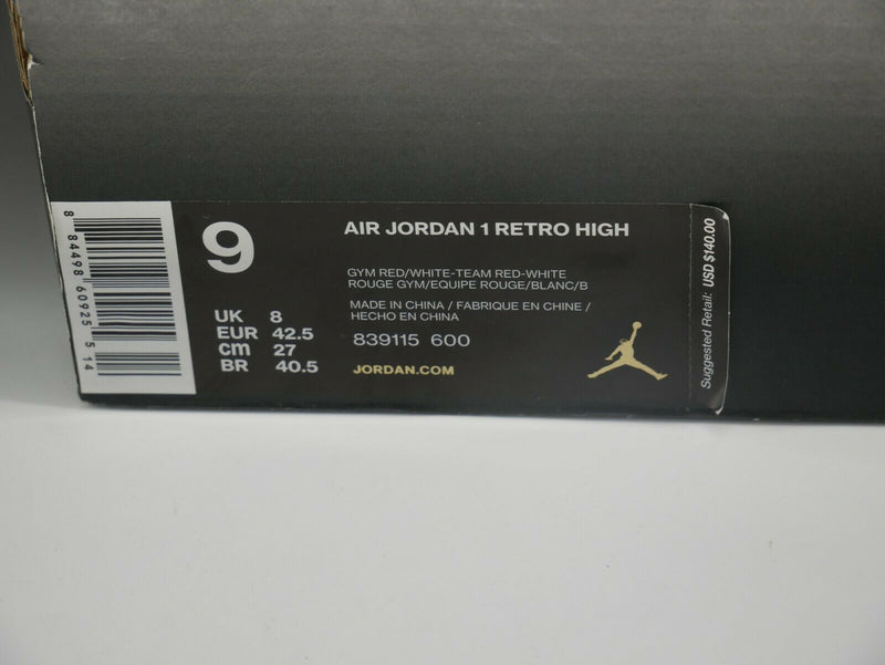 2015 Nike Air Jordan 1 Retro Un-Supreme Mens US Size 10 839115-013