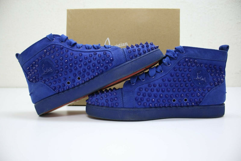 Christian Louboutin Mens Louis Spikes Flat Blue Suede High Top 45