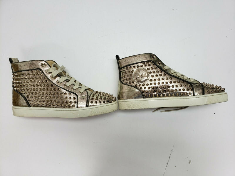 Christian Louis Mens Flat Spike Silver Gold High Top Sneakers