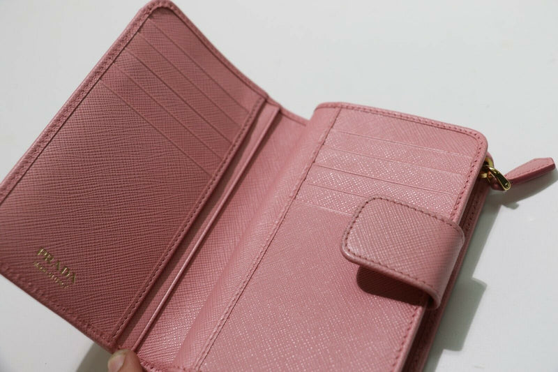 PRADA: Saffiano Metal Zip Around Wallet Cammeo - Pink – GEM